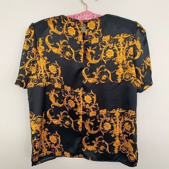 Vintage Silky Filigree Print Blouse Size Small - Picture 2 of 8